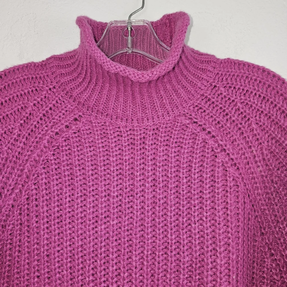 Jon & Anna Turtleneck Sweater Hot Pink Chunky Knit Ballon Sleeves Sz M Barbie